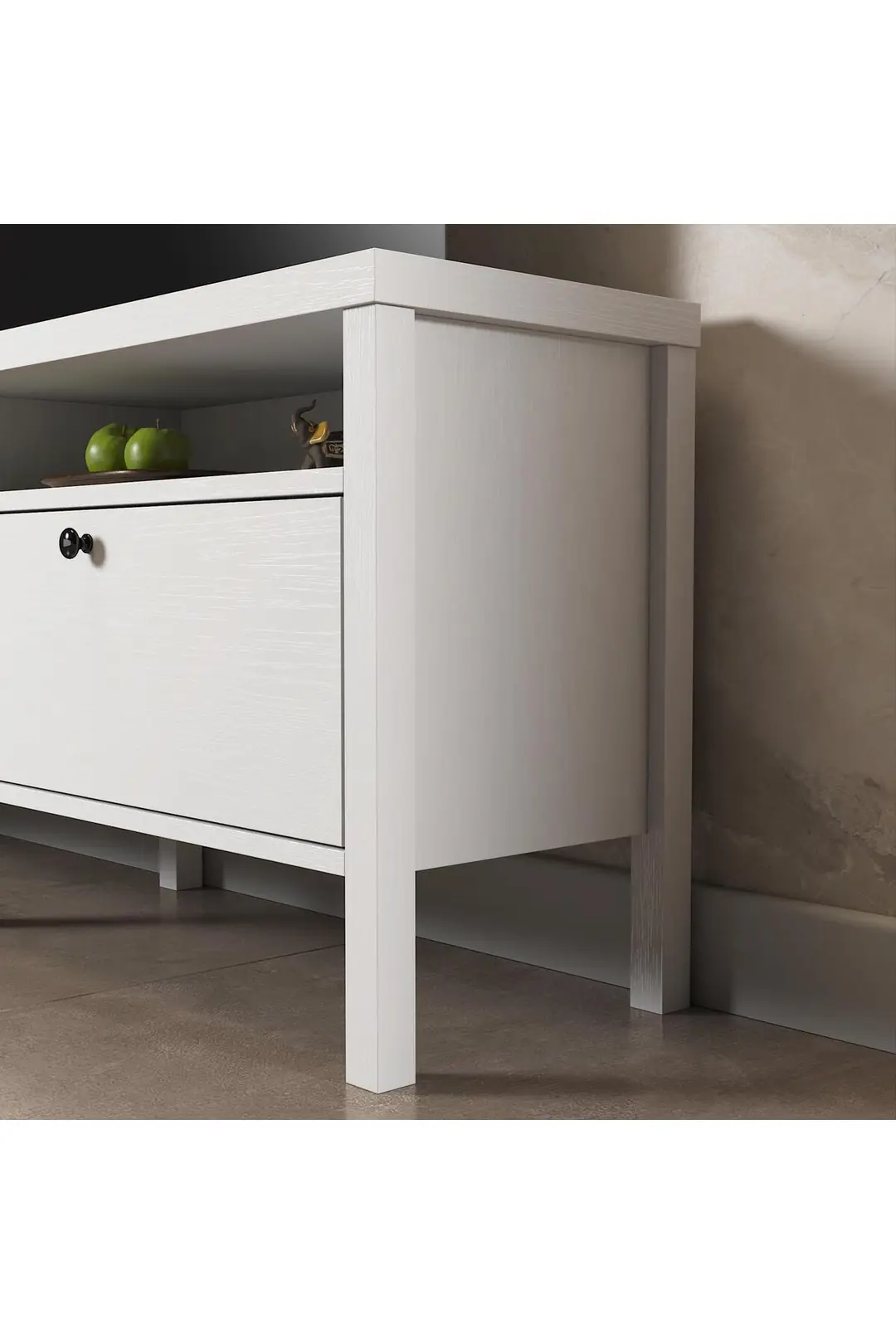 Venezia 2 Çekmece 2 Bölmeli Ahşap Ayaklı Tv 150 Cm Tv Ünitesi - Minifiksli - Wood Beyaz